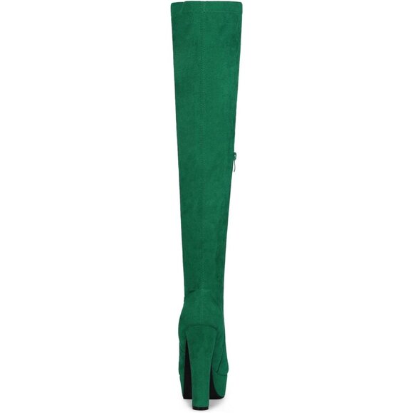 Women Green Suede Chunky Heel Rounded Toe Over the Knee Thigh High Boots - Picture 3 of 6
